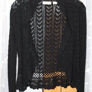 Neiman Marcus Hand Knit Black Sweater SZ XS 100 % Cashmere Shift Ruffles